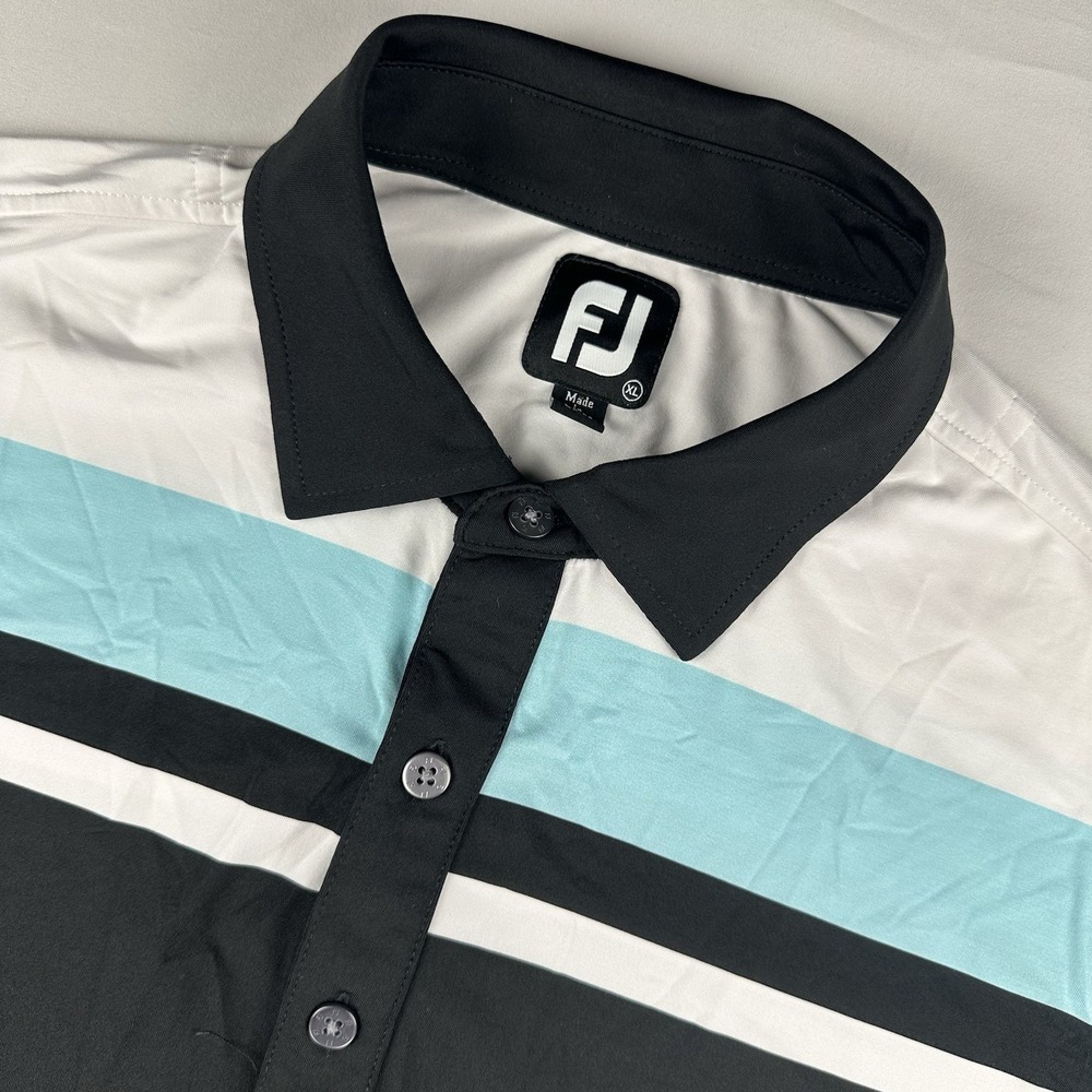 FootJoy FJ Performance Golf Polo Shirt Men's XL Striped Black Blue White Stretch